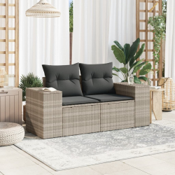 Sofa ogrodowa z poduszkami, 2-osobowa, jasnoszara, polirattan