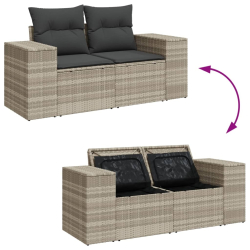 Sofa ogrodowa z poduszkami, 2-osobowa, jasnoszara, polirattan