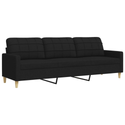 Sofa 3-osobowa, czarna, 210 cm, tapicerowana tkaniną