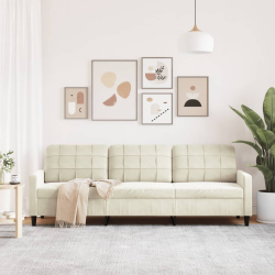 3-osobowa sofa, kremowa, 210 cm, tapicerowana aksamitem