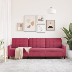 Sofa 3-osobowa, winna czerwień, 210 cm, obita aksamitem