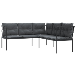 Narożna sofa ogrodowa z poduszkami, czarna, stal i textilene