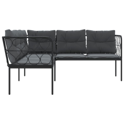 Narożna sofa ogrodowa z poduszkami, czarna, stal i textilene