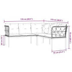 Narożna sofa ogrodowa z poduszkami, czarna, stal i textilene