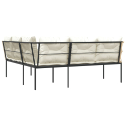 Narożna sofa ogrodowa z poduszkami, czarna, stal i textilene