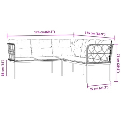 Narożna sofa ogrodowa z poduszkami, czarna, stal i textilene