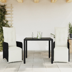 3-cz. zestaw ogrodowych mebli bistro z poduszkami, czarny