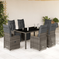 7-cz. zestaw mebli bistro z poduszkami, szary, polirattan