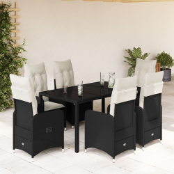 7-cz. zestaw mebli bistro z poduszkami, czarny, polirattan