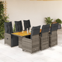 7-cz. zestaw mebli bistro z poduszkami, szary, polirattan