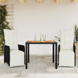 3-cz. zestaw ogrodowych mebli bistro z poduszkami, czarny