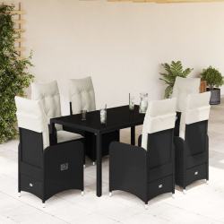 7-cz. zestaw mebli bistro z poduszkami, czarny, polirattan