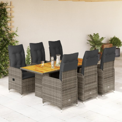 7-cz. zestaw mebli bistro z poduszkami, szary, polirattan