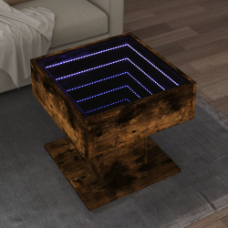 Stolik kawowy z LED, opalany dąb, 50x50x45 cm