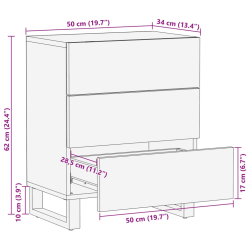 Szafka nocna, 50x34x62 cm, surowe drewno mango