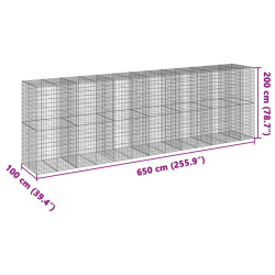 Kosz gabionowy z pokrywą, 650x100x200 cm, galwanizowane żelazo