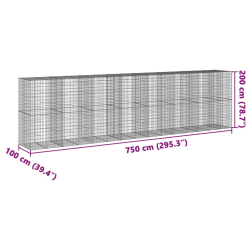 Kosz gabionowy z pokrywą, 750x100x200 cm, galwanizowane żelazo