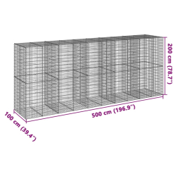 Kosz gabionowy z pokrywą, 500x100x200 cm, galwanizowane żelazo