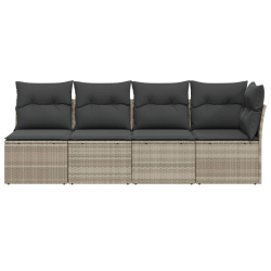 Sofa ogrodowa z poduszkami, 4-osobowa, jasnoszara, polirattan