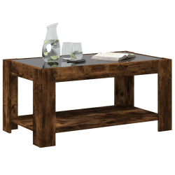 Stolik kawowy z LED, opalany dąb, 93x53x45 cm