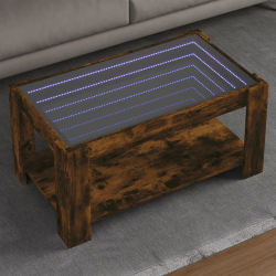 Stolik kawowy z LED, opalany dąb, 93x53x45 cm