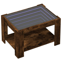 Stolik kawowy z LED, opalany dąb, 73x53x45 cm