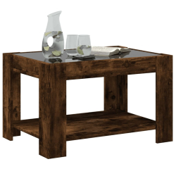 Stolik kawowy z LED, opalany dąb, 73x53x45 cm