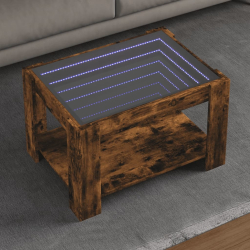 Stolik kawowy z LED, opalany dąb, 73x53x45 cm