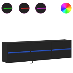 Ścienna szafka pod TV, z LED, czarna, 180x31x45 cm