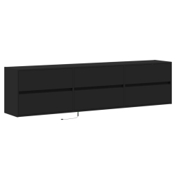 Ścienna szafka pod TV, z LED, czarna, 180x31x45 cm