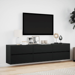 Ścienna szafka pod TV, z LED, czarna, 180x31x45 cm