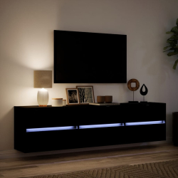 Ścienna szafka pod TV, z LED, czarna, 180x31x45 cm