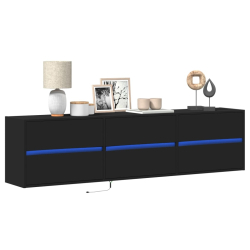 Ścienna szafka pod TV, z LED, czarna, 180x31x45 cm
