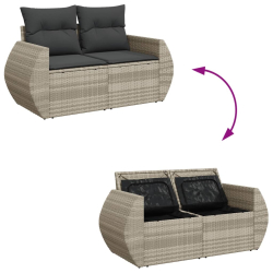Sofa ogrodowa z poduszkami, 2-osobowa, jasnoszara, polirattan