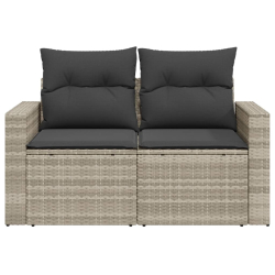 Sofa ogrodowa z poduszkami, 2-osobowa, jasnoszara, polirattan
