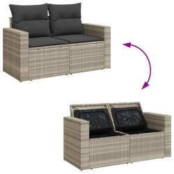 Sofa ogrodowa z poduszkami, 2-osobowa, jasnoszara, polirattan