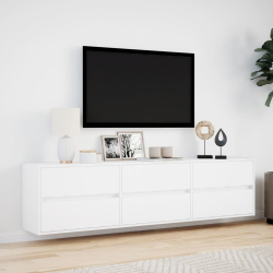 Ścienna szafka pod TV, z LED, biała, 180x31x45 cm
