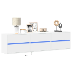 Ścienna szafka pod TV, z LED, biała, 180x31x45 cm