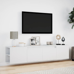 Ścienna szafka pod TV, z LED, biała, 180x31x39,5 cm