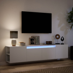 Ścienna szafka pod TV, z LED, biała, 180x31x39,5 cm