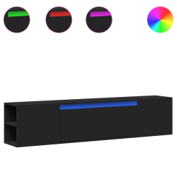 Ścienna szafka pod TV, z LED, czarna, 180x31x39,5 cm