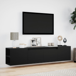 Ścienna szafka pod TV, z LED, czarna, 180x31x39,5 cm