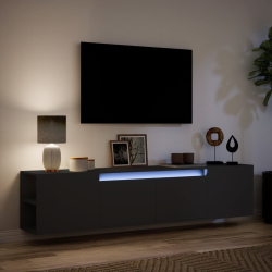 Ścienna szafka pod TV, z LED, czarna, 180x31x39,5 cm