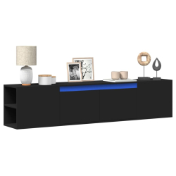 Ścienna szafka pod TV, z LED, czarna, 180x31x39,5 cm