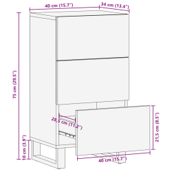 Szafka, 40x34x75 cm, lite surowe drewno mango