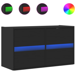 Ścienna szafka TV z LED, czarna, 80x31x45 cm