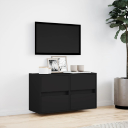 Ścienna szafka TV z LED, czarna, 80x31x45 cm