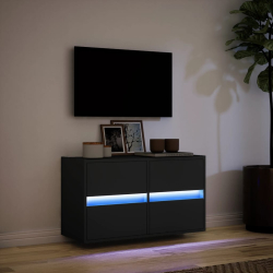 Ścienna szafka TV z LED, czarna, 80x31x45 cm