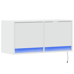 Ścienna szafka TV z LED, biała, 80x31x35 cm