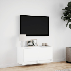 Ścienna szafka TV z LED, biała, 80x31x35 cm